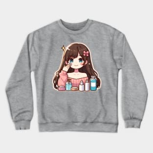 Girl applying skincare cute Crewneck Sweatshirt